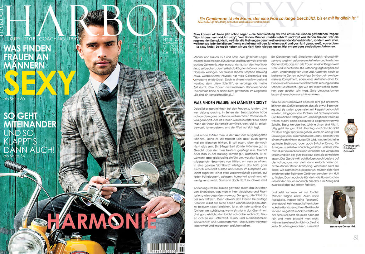 “Stilvoll und cool” schreibt das HARBOR Männermagazin über die Herrenwesten von DORNSCHILD.