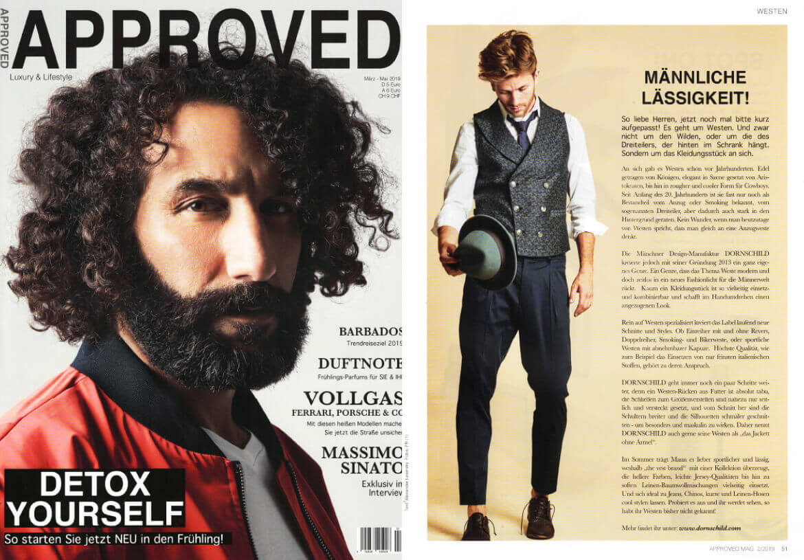 DORNSCHILD and its men’s vests in the APPROVED men’s magazine.