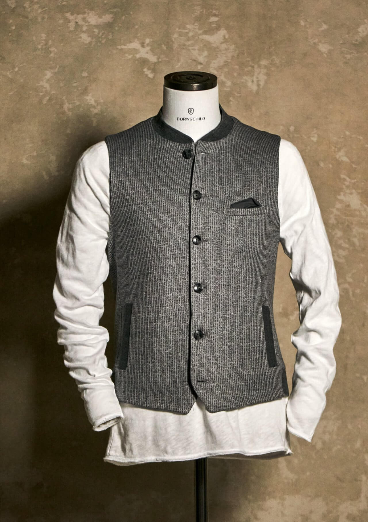 DORNSCHILD Herrenweste im Blouson-Style in Grau meliert mit fein gewebter Struktur in Offwhite und Anthrazit