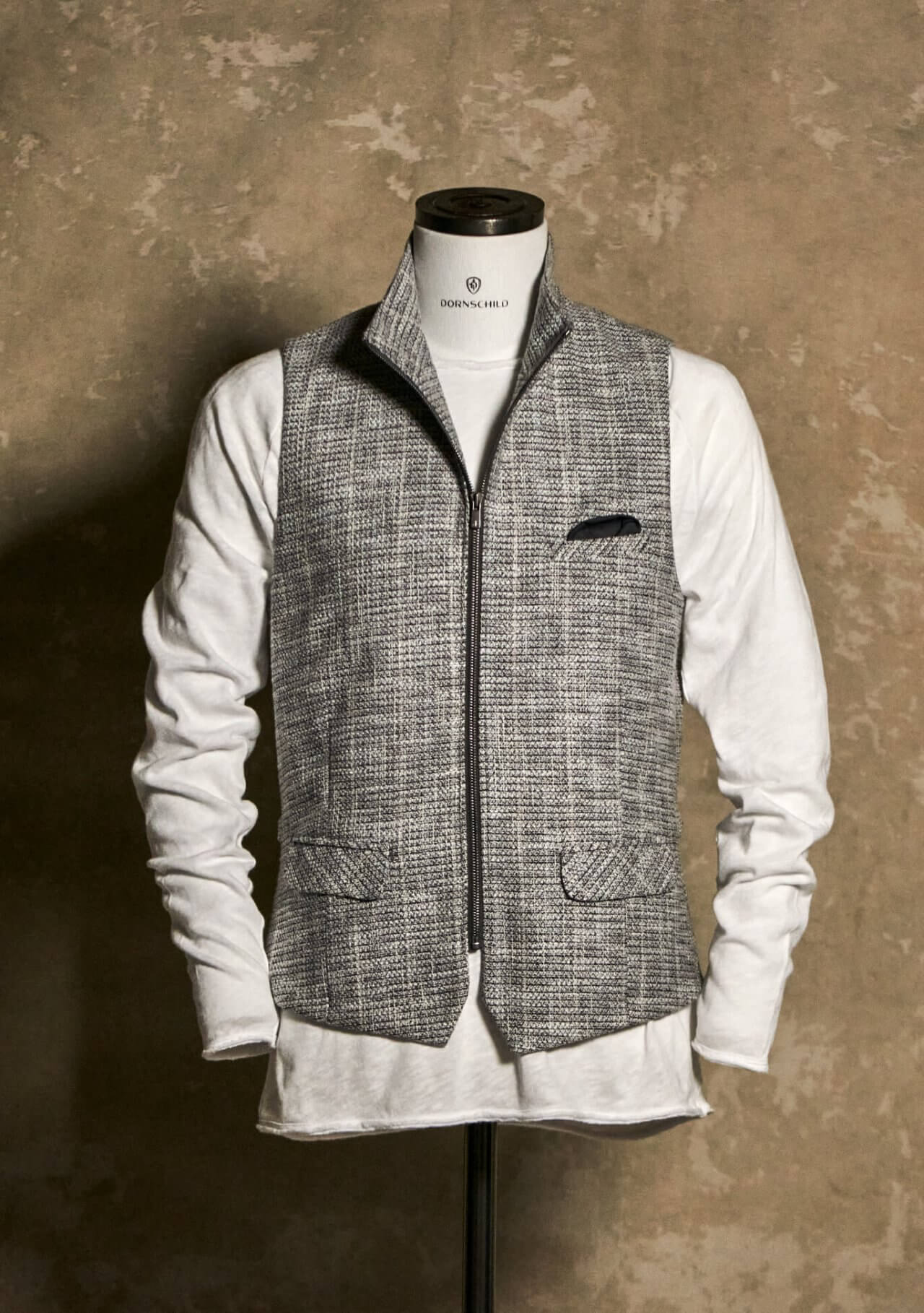 DORNSCHILD Herrenweste mit Zipper in Grau meliert mit fein gewebter Struktur in Offwhite und Dunkelgrau
